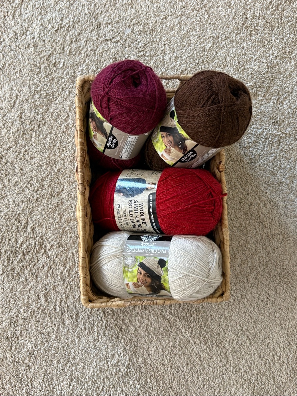 Wool-Like Yarn Bundle - burgundy, red, brown, cream